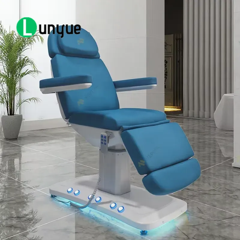 Luxury Skincare Treatments - 3-Motor-Gesichts-Spa-Liege Luxuriöse Blaue Leder-Massageliege mit Fußsteuerung